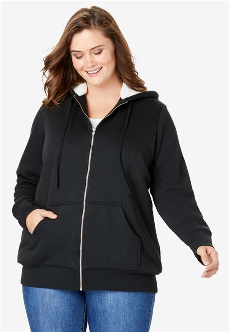 Sherpa-Lined Fleece Hoodie | Woman Within