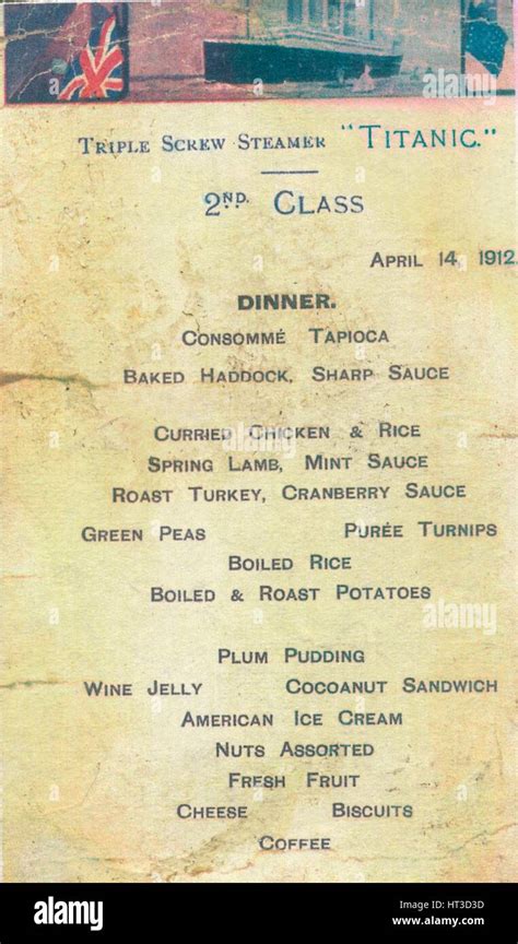 Titanic - 2nd Class Dinner Menu, 1912. Artist: Unknown Stock Photo - Alamy