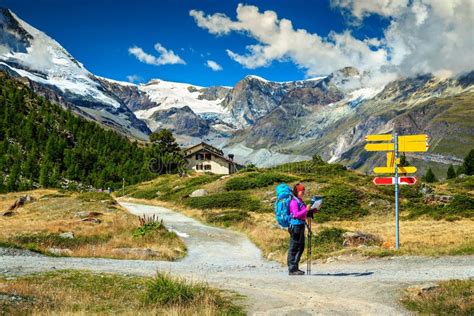 Alpine Hiking Trails with Hikers,Zermatt,Switzerland,Europe Stock Image - Image of extreme ...