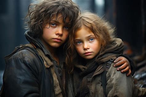 Premium AI Image | homeless children on the street portrait