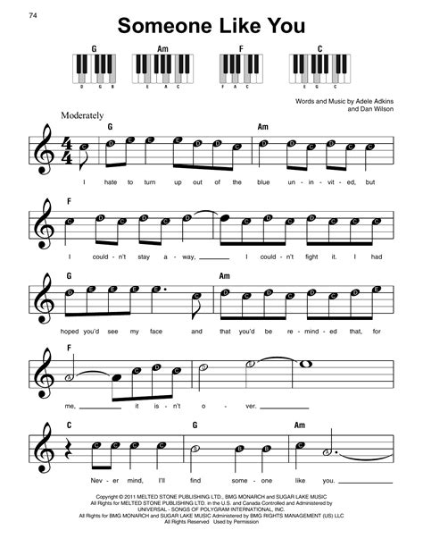 Someone Like You par Adele Partitions pour Piano Super Facile sur Sheet ...