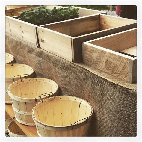 Wooden crates and bushel baskets for farmers market display More Farmers Market Display, Market ...