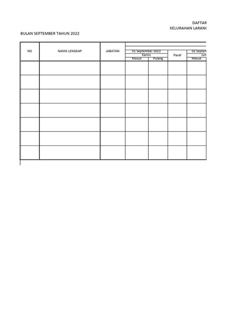 Form Absensi Excel | PDF