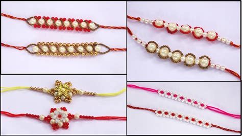 Fancy rakhi making with pearls at home || 5 handmade rakhi || Rakhi making competition 2020 ...