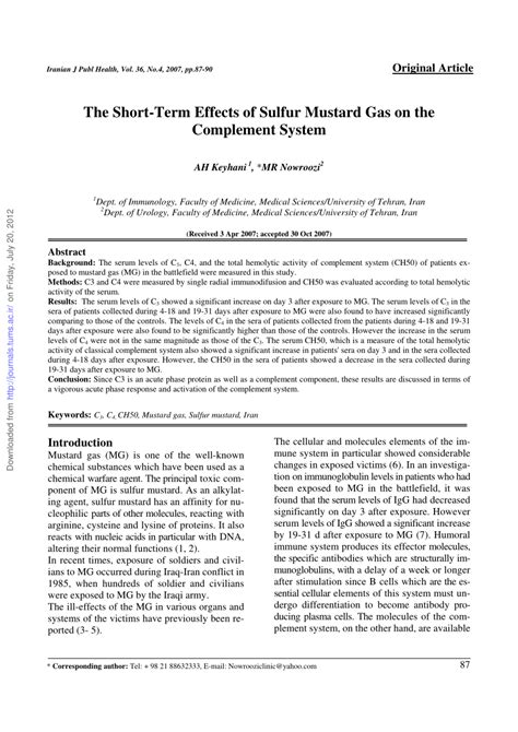 (PDF) The Short-Term Effects of Sulfur Mustard Gas on the Complement System