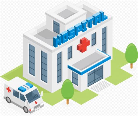 3D Cartoon Hospital Isometric With Ambulance | Citypng