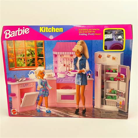 Barbie Doll Folding Pretty Kitchen 1998 Mattel Pink Playset #67554-92 Vintage | Barbie doll ...