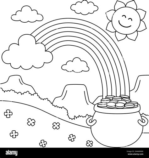 St. Patricks Day Rainbow Coloring Page for Kids Stock Vector Image ...