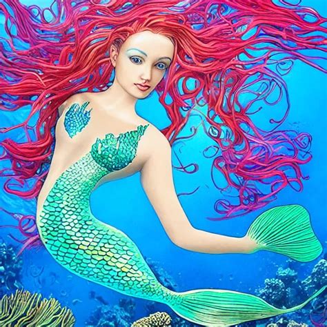 a beautiful mermaid underwater, brightly coloured | Stable Diffusion