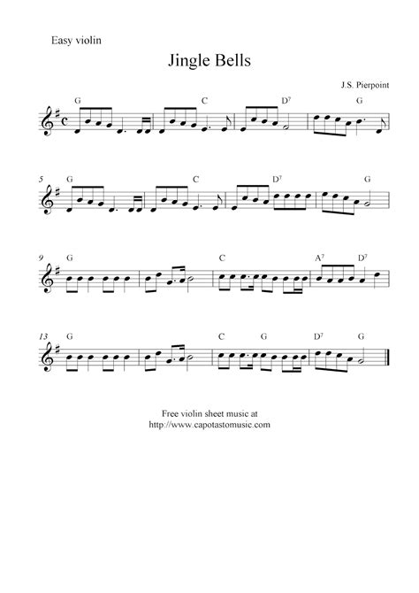 Easy Sheet Music For Beginners: Jingle Bells, free Christmas violin ...