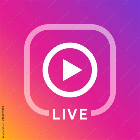 Live icon for social media. Instagram style streaming sign. Broadcasting logo. Play button ...