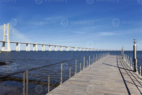 view of the big Vasco da Gama bridge 1404106 Stock Photo at Vecteezy