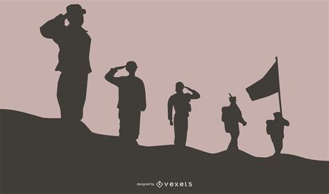 Soldiers Saluting Silhouette Background Vector Download