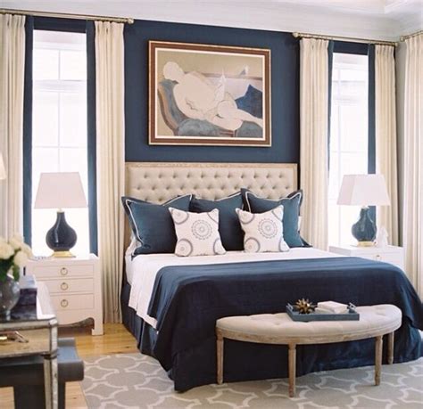 Navy blue and beige .. Lovely color combo for a bedroom | Transitional decor bedroom, Bedroom ...