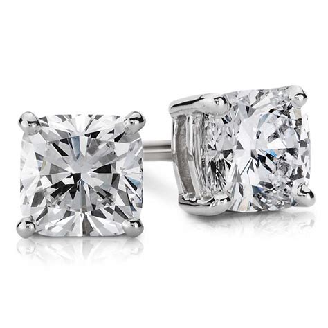 4 CT D/VVS1 Princess Cut Diamond Earrings 14K Hallmarked White Gold Studs