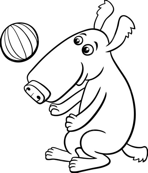 Coloring Page Of A Cartoon Dog Playing With A Ball Character Vector, Car Drawing, Cartoon ...