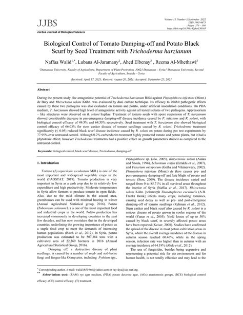 (PDF) Biological Control of Tomato Damping-off and Potato Black Scurf by Seed Treatment with ...