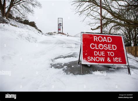 Road Closed Due To Snow and Ice Warning notice on the Burway, on the ...