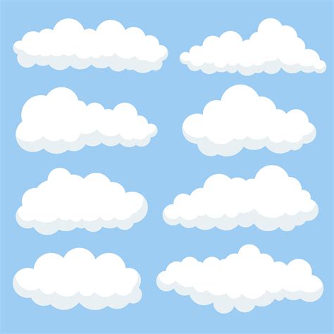 Cartoon clouds isolated on blue sky panorama collection. Cloudscape in ...