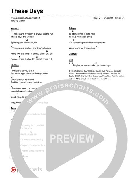 These Days Chords PDF (Jeremy Camp) - PraiseCharts