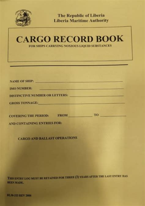 MCA Cargo Record Book For Ships Carrying Noxious Liquid, 48% OFF