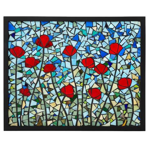 Poppies Stained Glass Panel | stained glass art | Glass mosaic art, Mosaic art, Glass art