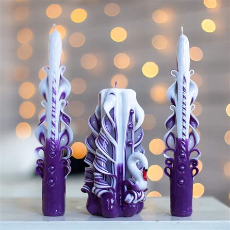 Amazon.com: Wedding Purple carved candle set with Swan - Luxury Home Decor and gift for Mother ...