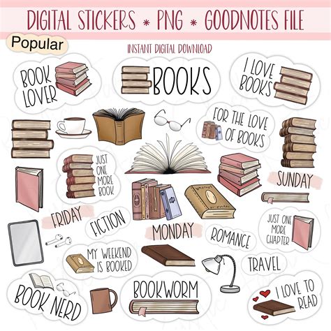 BOOKS Digital Stickers for Goodnotes, Reading Stickers, Pre-cropped ...