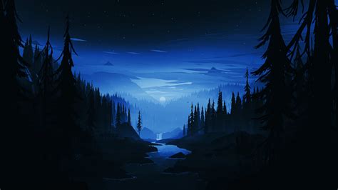 Download wallpaper 2048x1152 dark night, river, forest, minimal, art ...