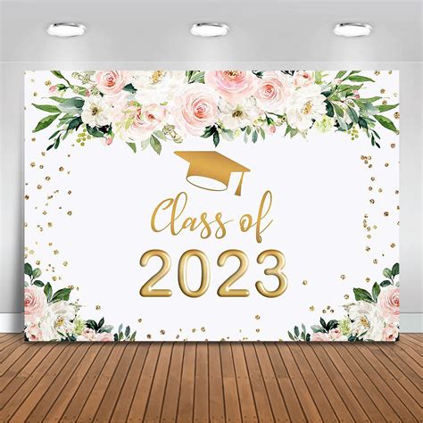 Buy Moca 2023 Graduation Party Backdrop Congrats Grad Class of 2023 Photo Backdrops Floral Gold ...