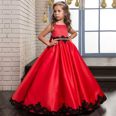 Red Flower Girl Dresses Floor Length Little Girl Dress