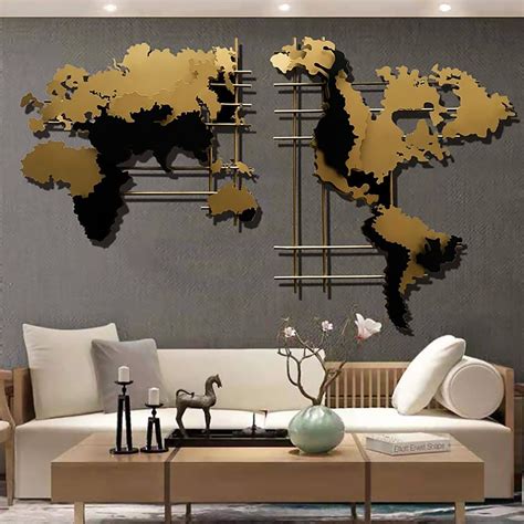 Modern 3D Metal World Map Home Wall Decor Art