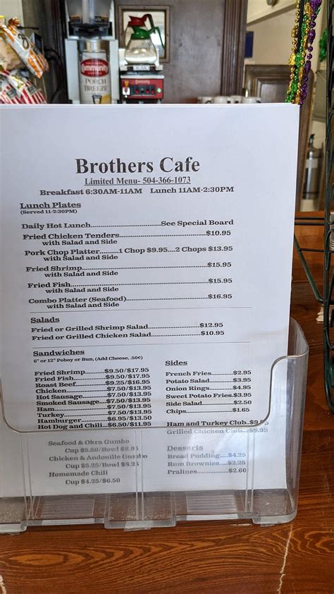 Menu at Brothers “Ole New Orleans” Cafe, Harvey