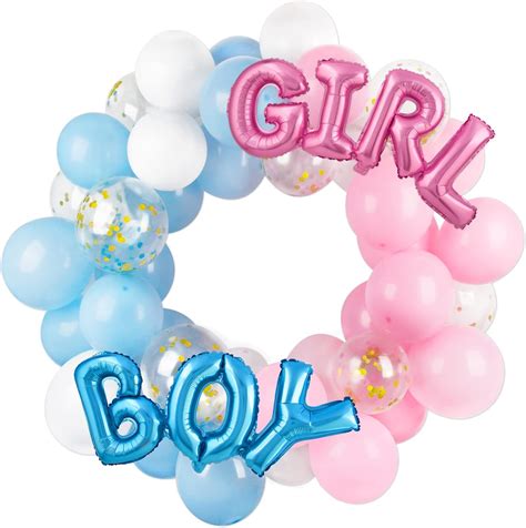 37pcs Gender Reveal Balloons Foil Balloons Boy or Girl Latex Balloons Blue Pink Confetti with ...