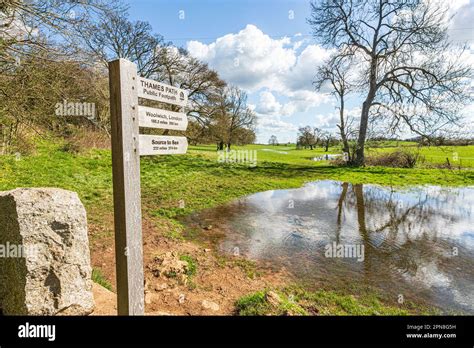 The start of the Thames Path long distance walking trail at the source ...