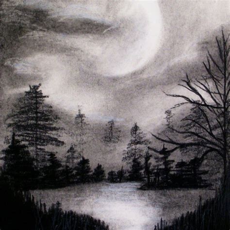 Charcoal and chalk | Nature art drawings, Landscape drawings, Drawing ...