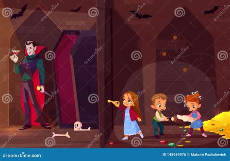 Children in Quest Escape Room Cartoon Vector Stock Vector ...