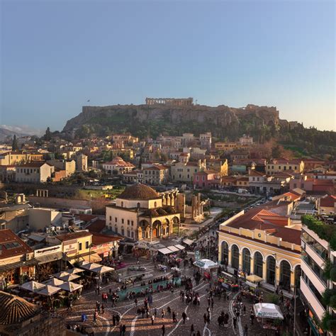 Aerial View of Monastiraki Square and Acropolis in the Evening, by ...