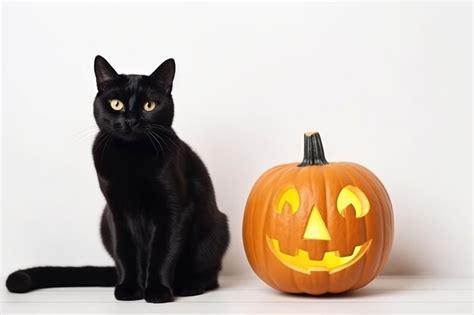 Premium AI Image | black halloween pumpkin and black cat in white interior