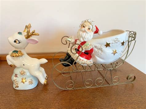 Vintage Ucagco Santa Claus in Sleigh With Reindeer Jumping - Etsy