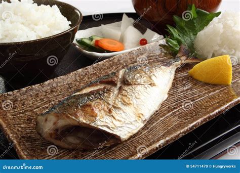 Grilled Fish, Japanese Food Stock Photo - Image of pickles, green: 54711470