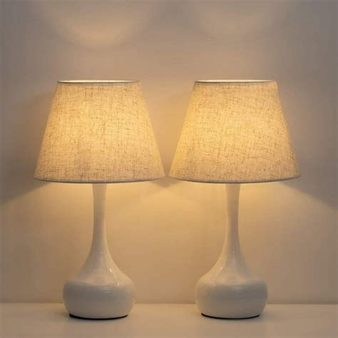 Bedside Lamps Set of 2 with Metal Base Fabric Lamp Shade White - Walmart.com - Walmart.com