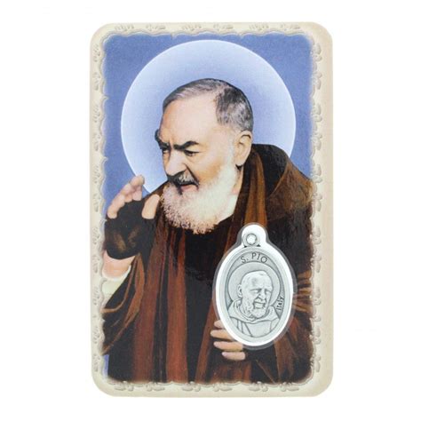 Padre Pio Prayer card with a medal - religious pictures