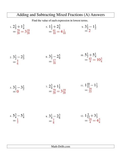 Adding Fractions And Mixed Numbers Worksheets