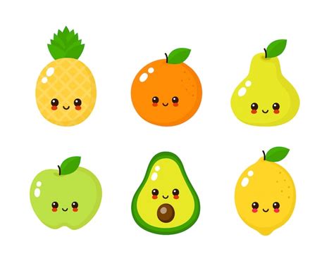 Premium Vector | Happy cute smiling fruit faces set