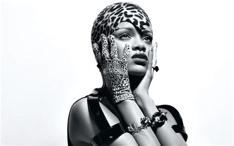 Download Black & White Monochrome Lipstick Barbadian Singer Music Rihanna HD Wallpaper