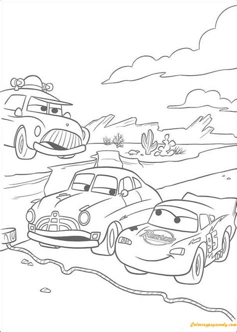 McQueen And Doc Racing Coloring Page - Free Printable Coloring Pages