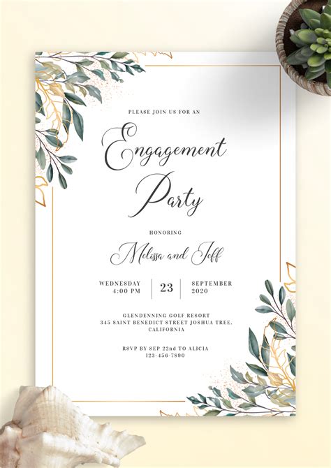 Download Printable Golden Leaves Engagement Party Invitation PDF