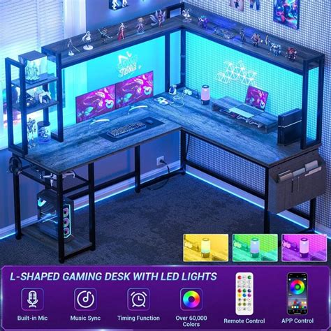 Reversible Home Office Desk L Shaped Desk With Power Outlet Gaming Computer Desks Gamer Table ...