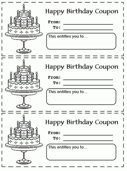 Printable Birthday Coupons Coloring Pages | Gift Ideas | Pinterest | Activities, Coloring pages ...